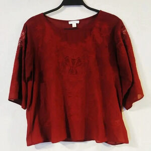 Jun‎ & Ivy Burgundy Eyelet Sheer Blouse